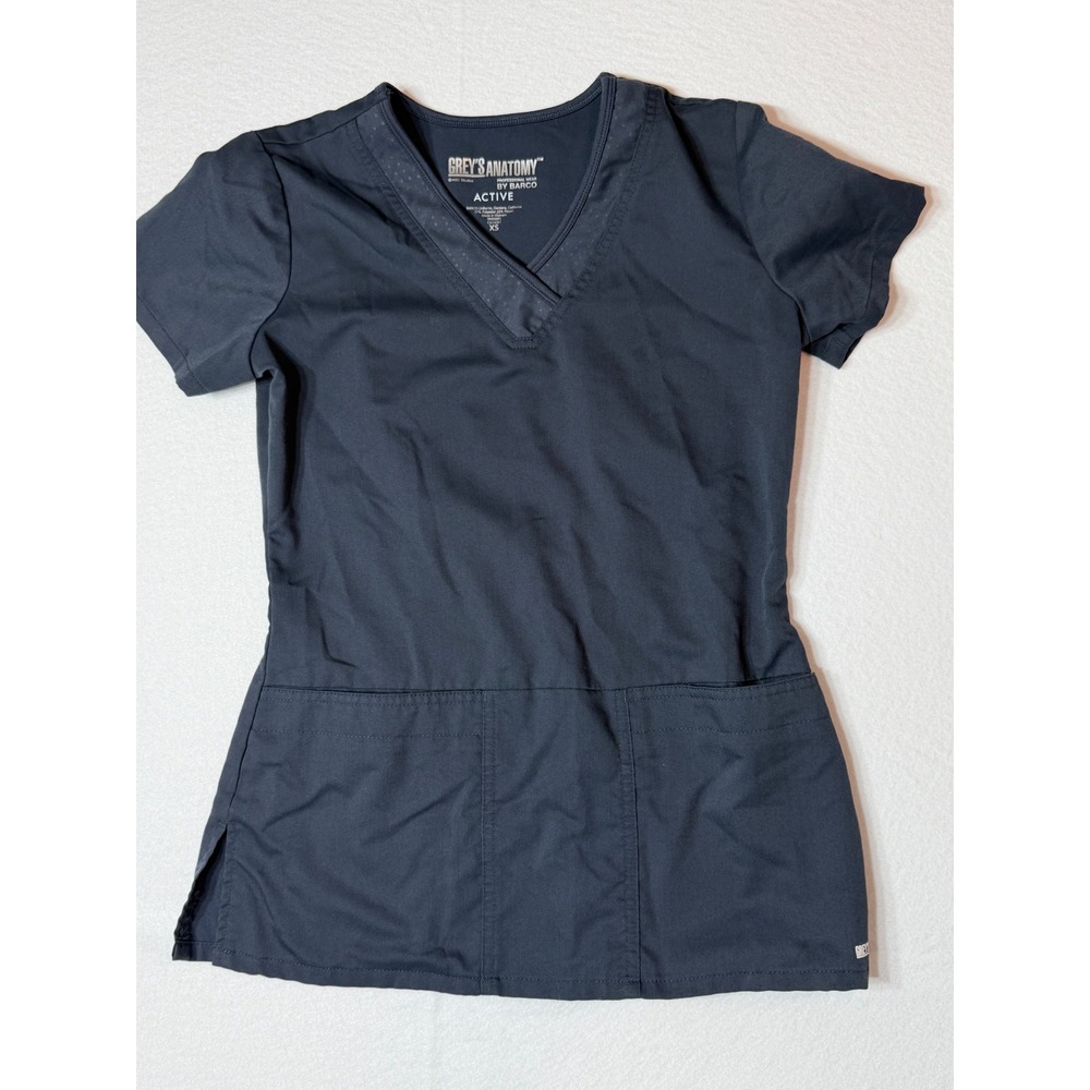Grey's Anatomy Active Scrub‎ Top V-Neck Short Sleeve pockets Charcoal XS
